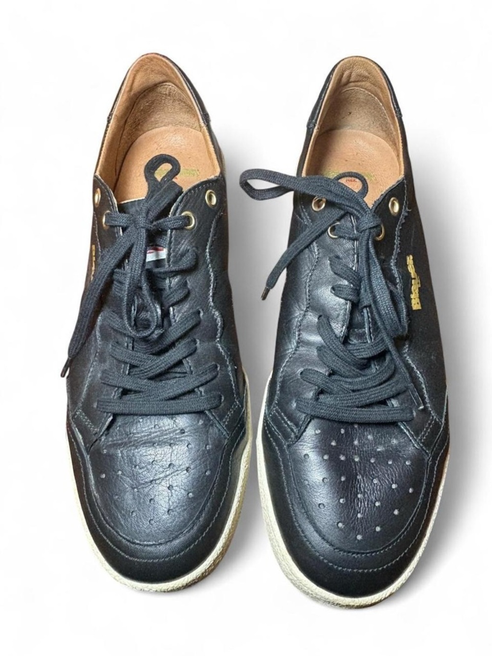 Blauer Black Leather Lace-Up Sneakers with Gold Accent